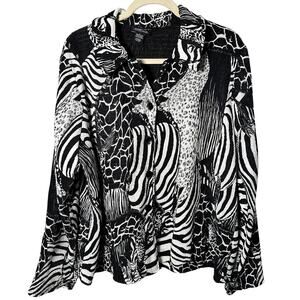 90s Vintage Notations Black and White Waffle Button Up Blouse - Size Large
